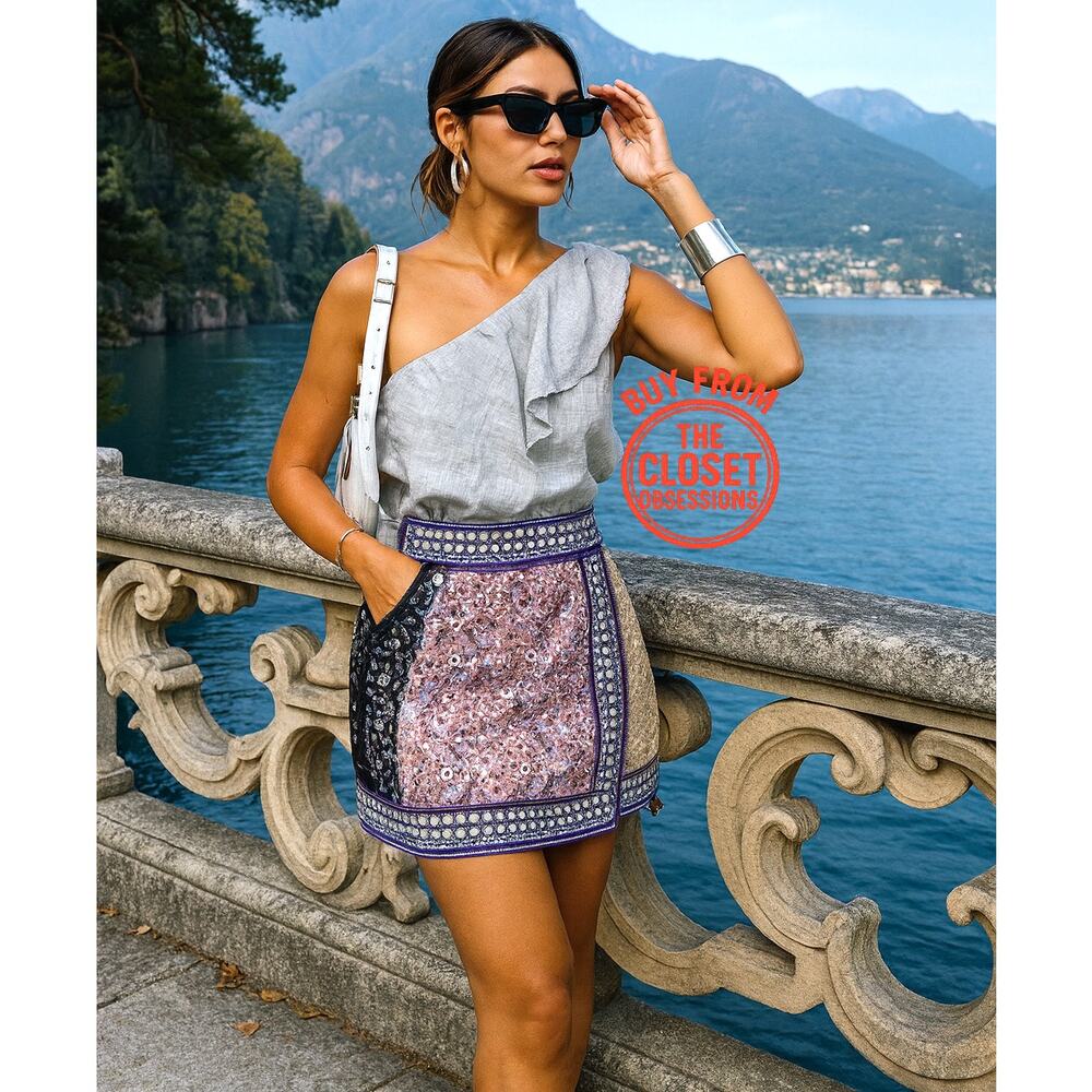 ZARA Multicolor High-Waisted Embellished Mini Skirt NWT Size S - Picture 5 of 16